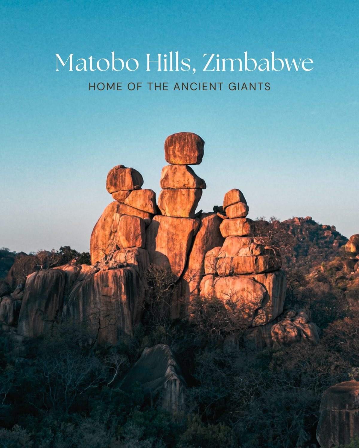 Matobo Hills, Zimbabwe: portrait post featuring granite rock formations